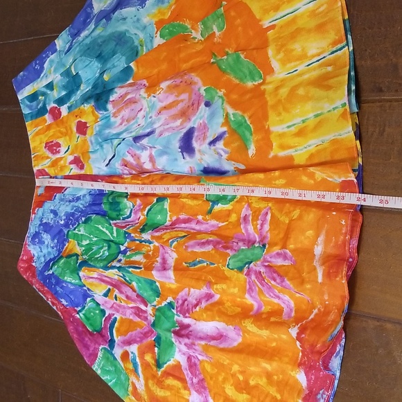 Lauren Ralph Lauren Watercolor Print Skirt Orange Teal Yellow Pleated Waist - Picture 8 of 12